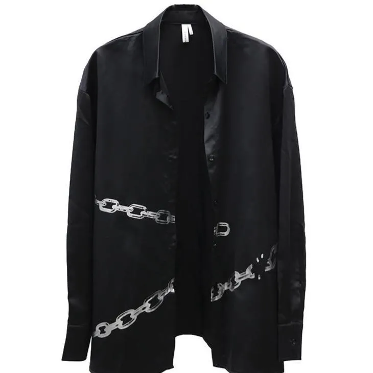Grunge Chain Printing Short Sleeve Black Shirt