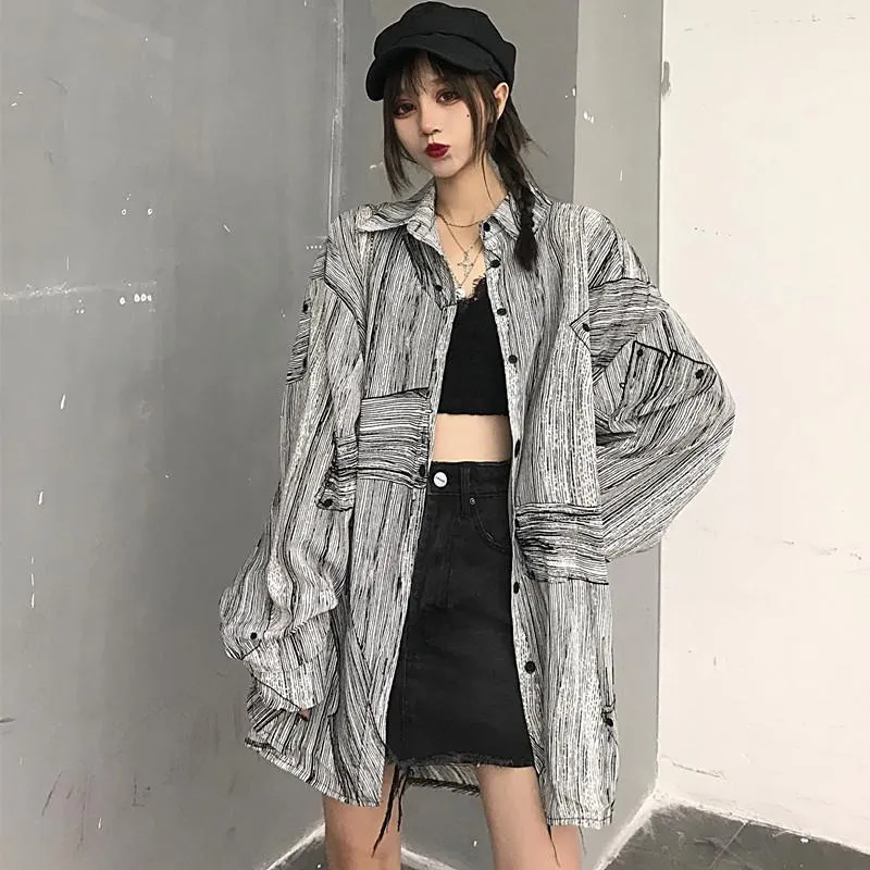 Grunge Tie Dye Printed Oversized Long Sleeve Shirt