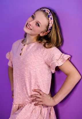 Hayden Los Angeles - Girls Knit Ruffle Sleeve Henley Mini Dress in Pink