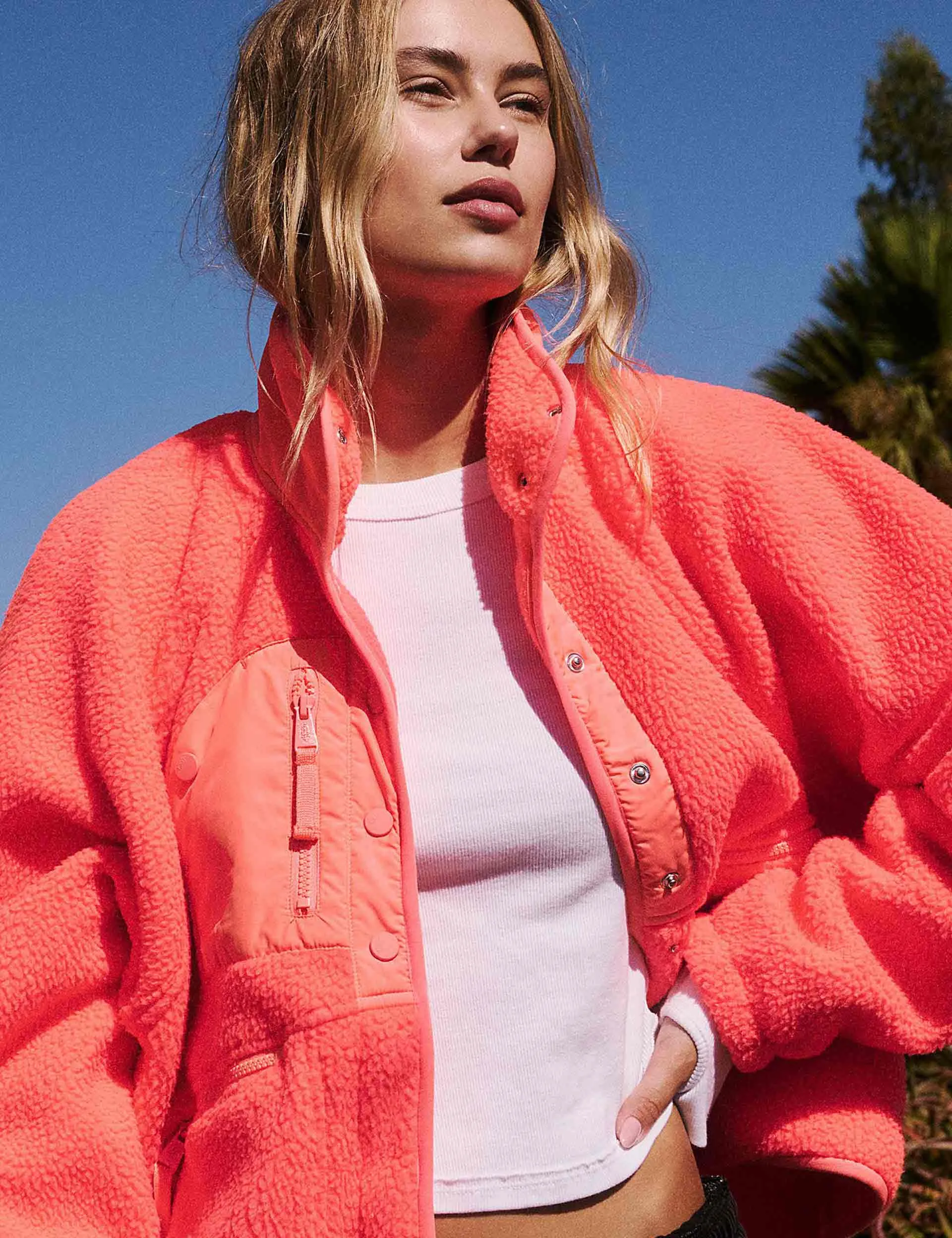 Hit The Slopes Fleece Jacket - Neon Coral