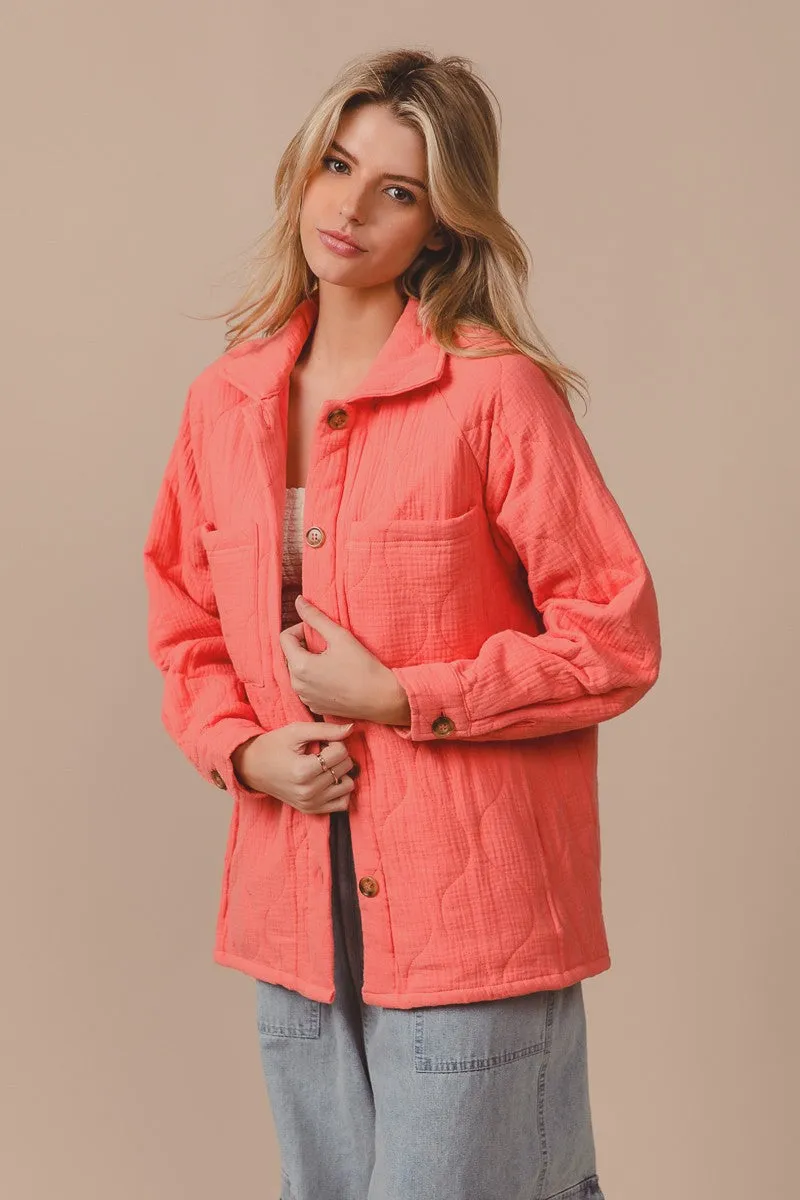 IP5768G-01 | QUILTED WRINKLE GAUZE RAGLAN SLEEVE JACKET POCKETS