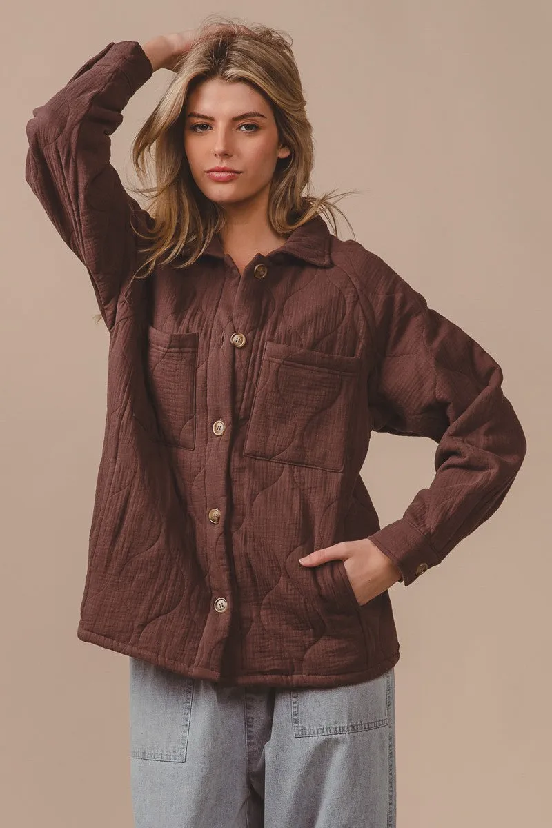 IP5768G-01 | QUILTED WRINKLE GAUZE RAGLAN SLEEVE JACKET POCKETS