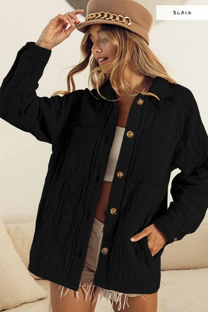 IP5768G-01 | QUILTED WRINKLE GAUZE RAGLAN SLEEVE JACKET POCKETS
