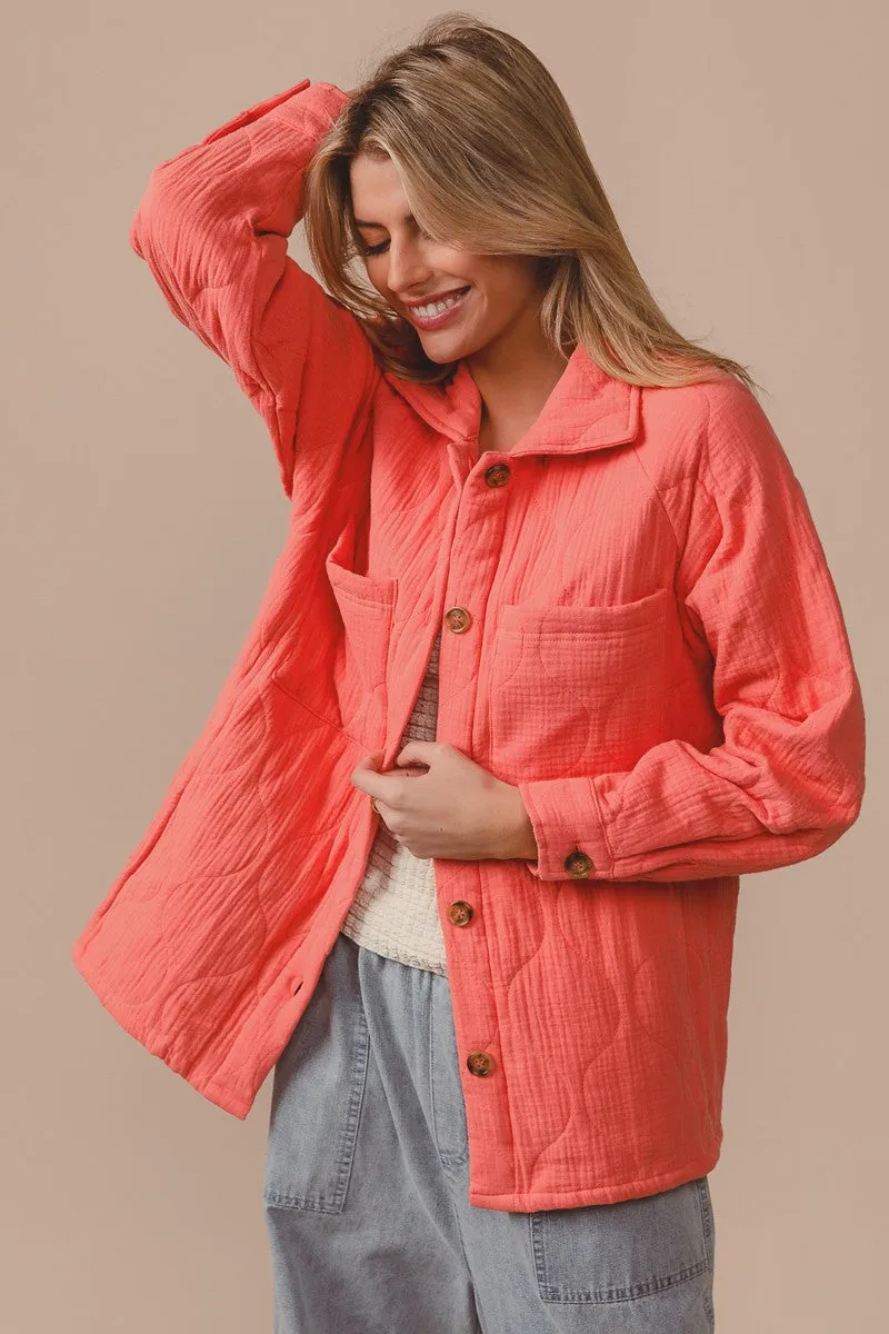 IP5768G-01 | QUILTED WRINKLE GAUZE RAGLAN SLEEVE JACKET POCKETS