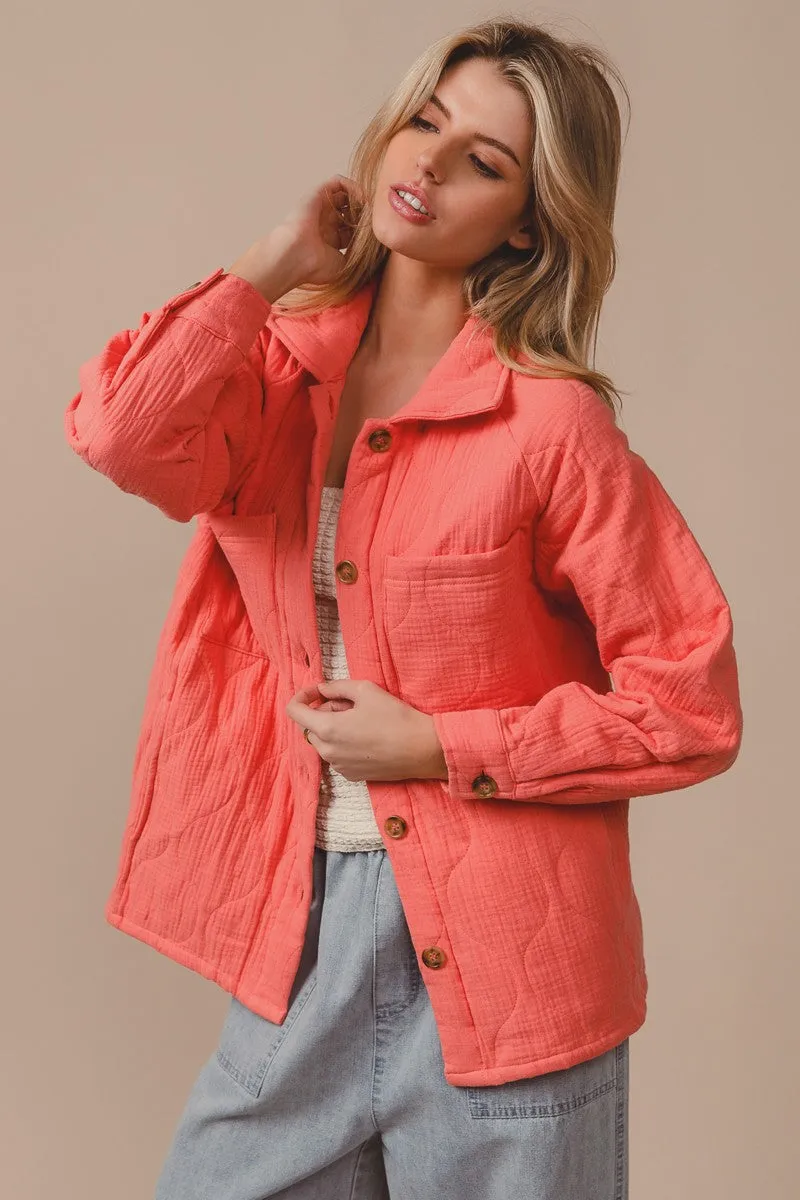 IP5768G-01 | QUILTED WRINKLE GAUZE RAGLAN SLEEVE JACKET POCKETS