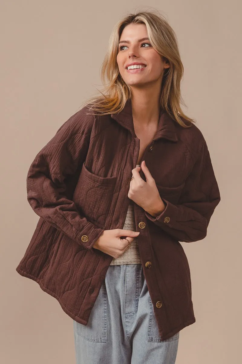 IP5768G-01 | QUILTED WRINKLE GAUZE RAGLAN SLEEVE JACKET POCKETS