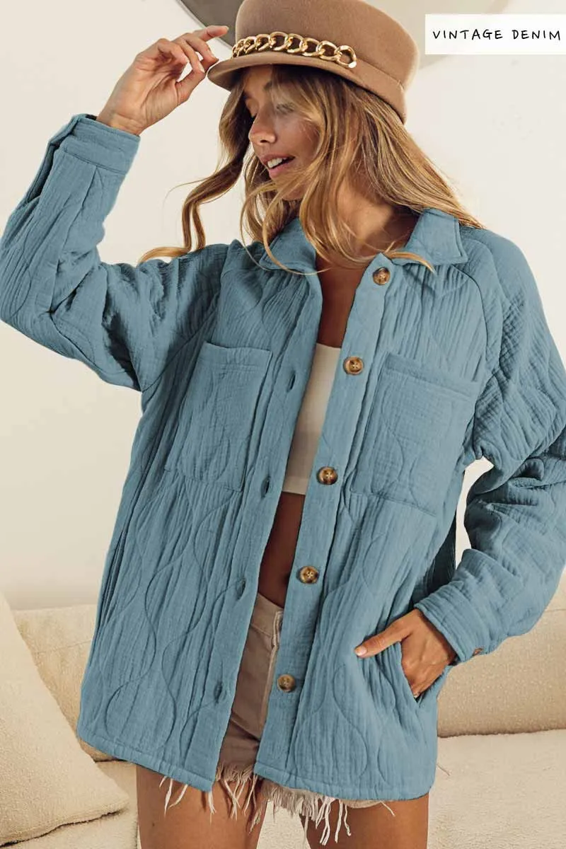 IP5768G-01 | QUILTED WRINKLE GAUZE RAGLAN SLEEVE JACKET POCKETS