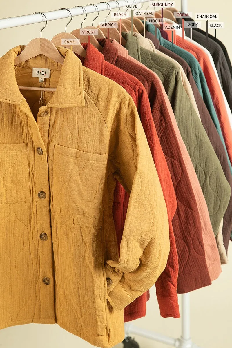IP5768G-01 | QUILTED WRINKLE GAUZE RAGLAN SLEEVE JACKET POCKETS