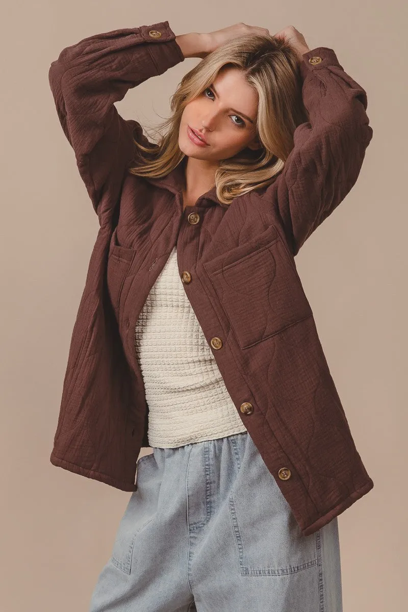 IP5768G-01 | QUILTED WRINKLE GAUZE RAGLAN SLEEVE JACKET POCKETS