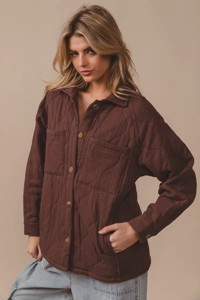 IP5768G-01 | QUILTED WRINKLE GAUZE RAGLAN SLEEVE JACKET POCKETS