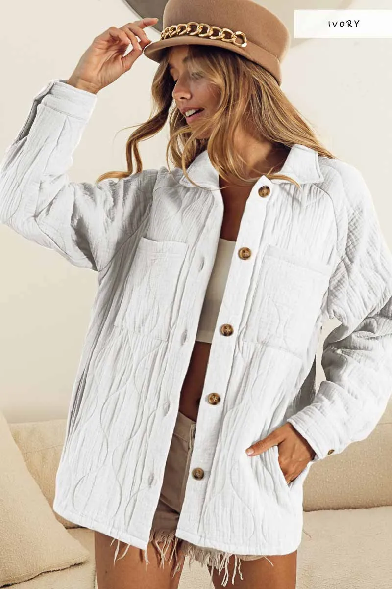IP5768G-01 | QUILTED WRINKLE GAUZE RAGLAN SLEEVE JACKET POCKETS