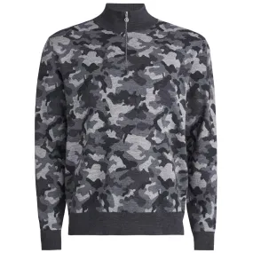Jacquard V-Neck Merino Wool Quarter Zip Sweatshirt Charcoal Camo - SS24