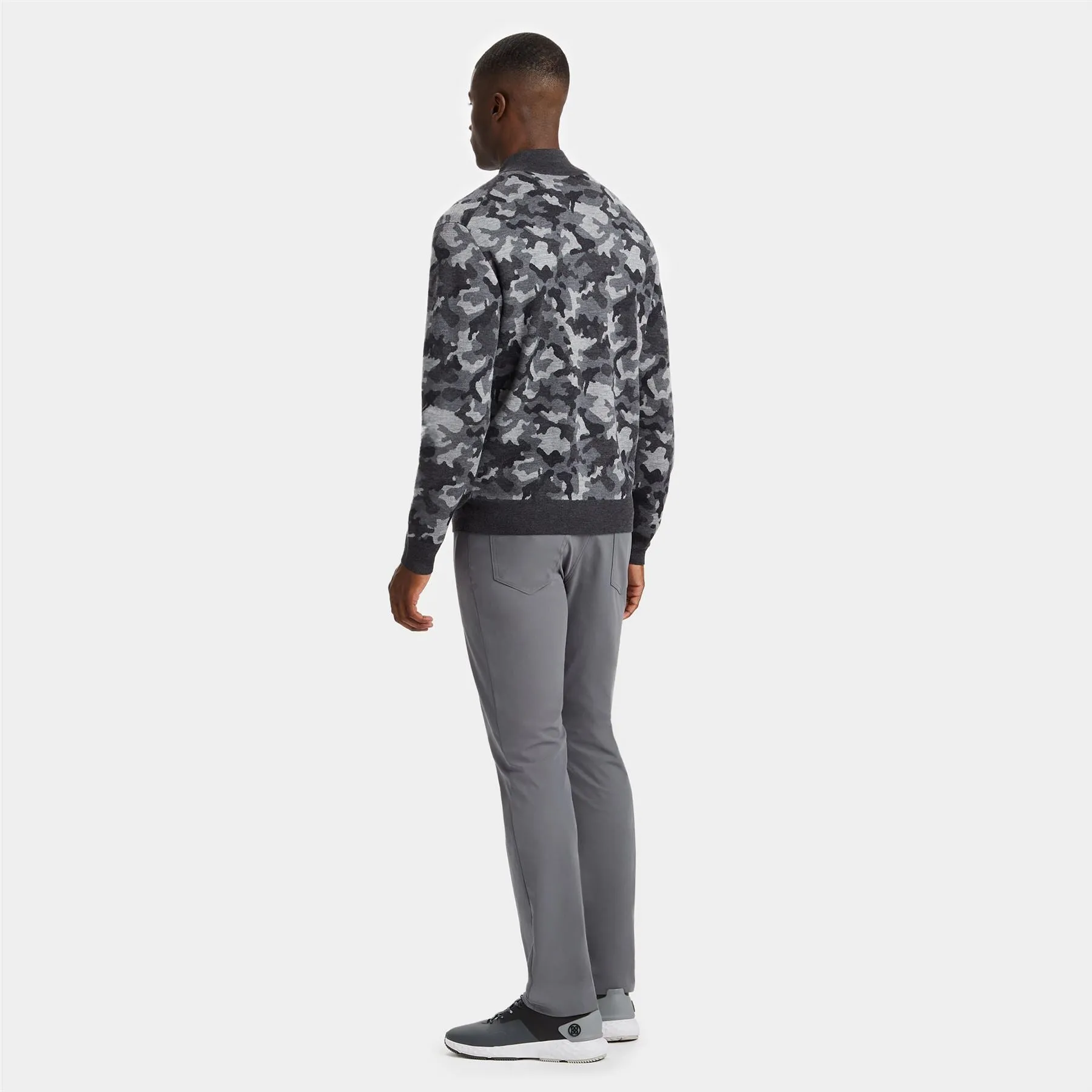 Jacquard V-Neck Merino Wool Quarter Zip Sweatshirt Charcoal Camo - SS24