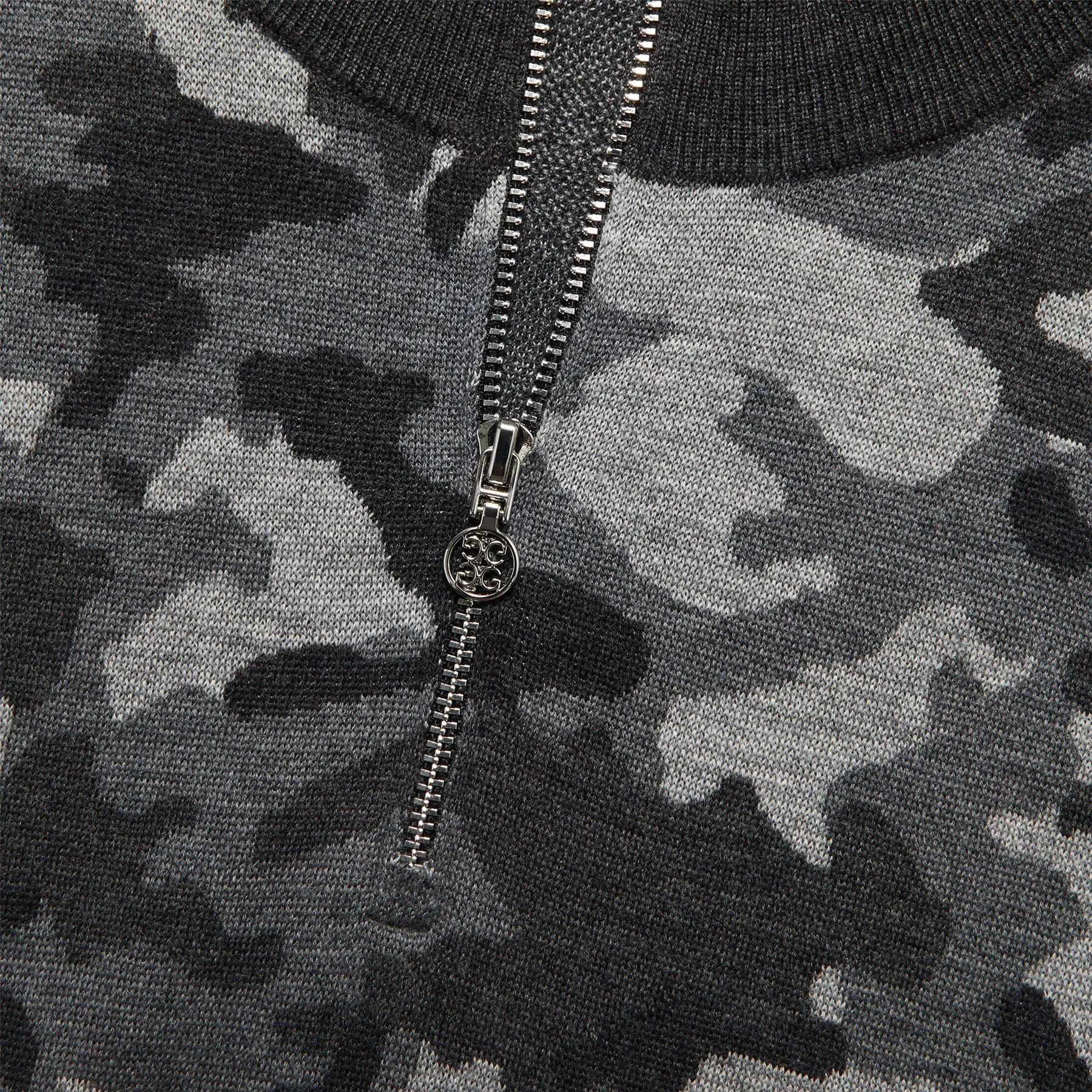 Jacquard V-Neck Merino Wool Quarter Zip Sweatshirt Charcoal Camo - SS24