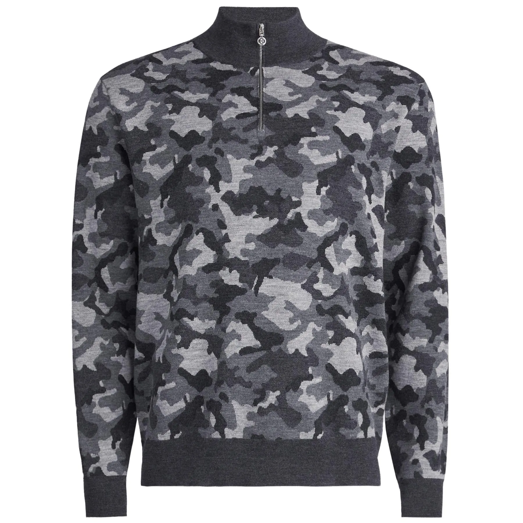 Jacquard V-Neck Merino Wool Quarter Zip Sweatshirt Charcoal Camo - SS24