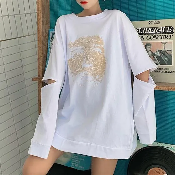 Joy Division Print Grunge Black White Loose Shirt