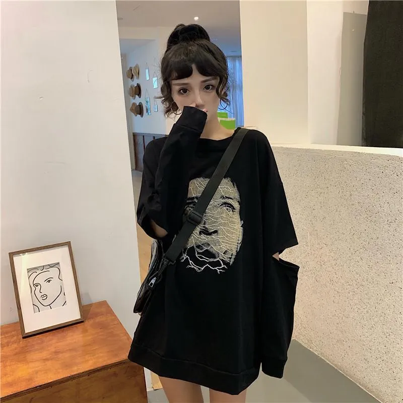 Joy Division Print Grunge Black White Loose Shirt