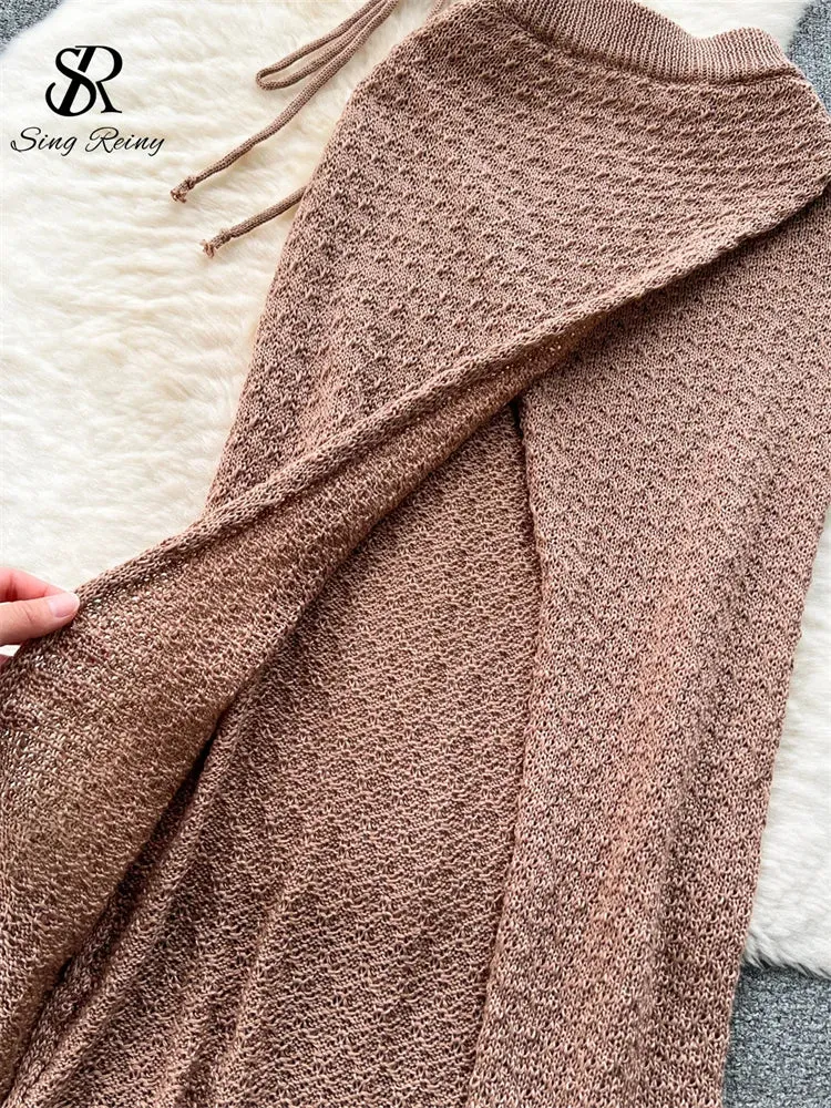 Knitted Top  Split Skirt - Two Pieces Set - multiple colors