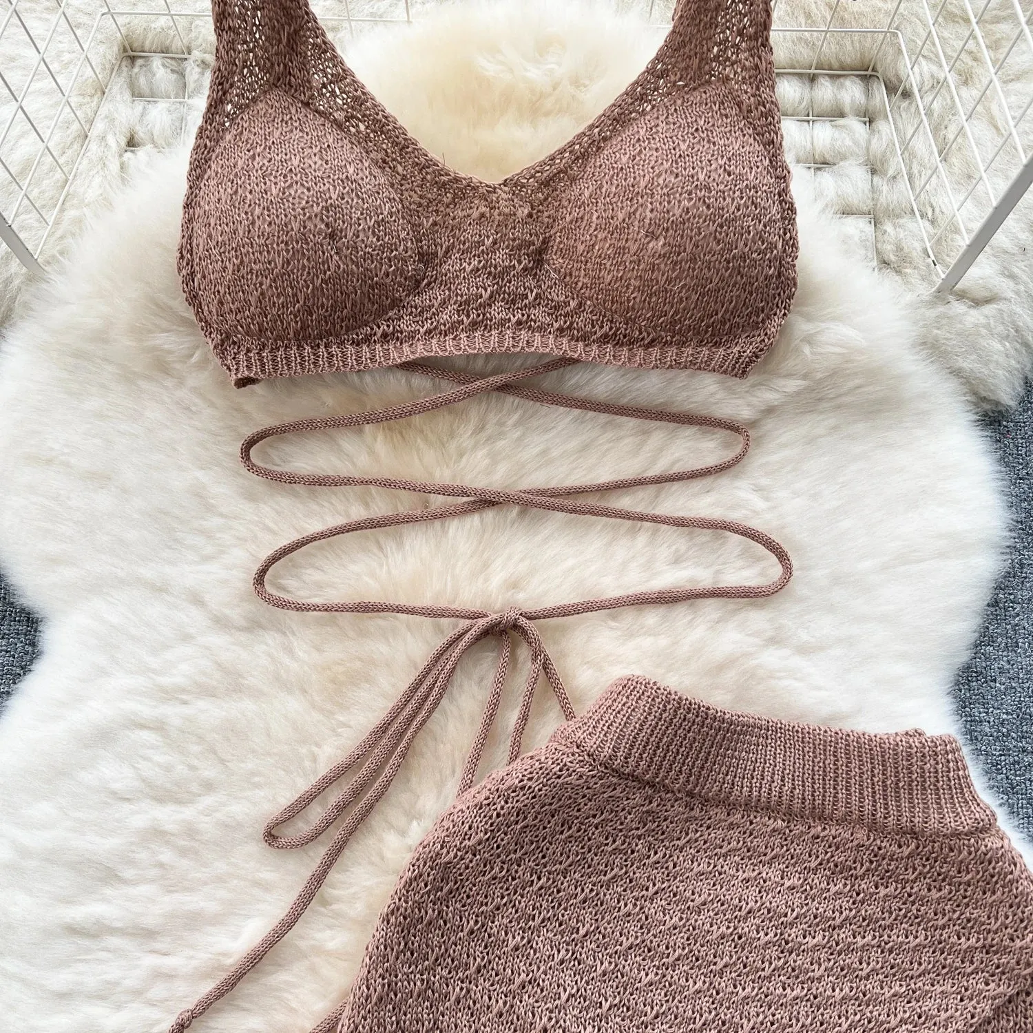Knitted Top  Split Skirt - Two Pieces Set - multiple colors