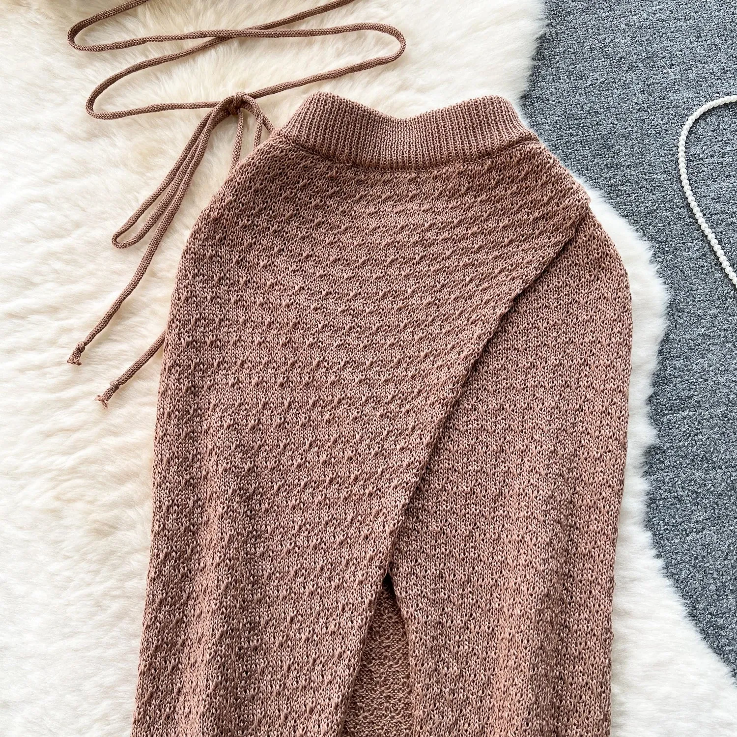 Knitted Top  Split Skirt - Two Pieces Set - multiple colors