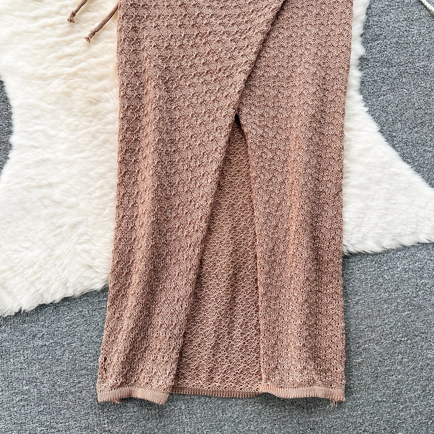 Knitted Top  Split Skirt - Two Pieces Set - multiple colors