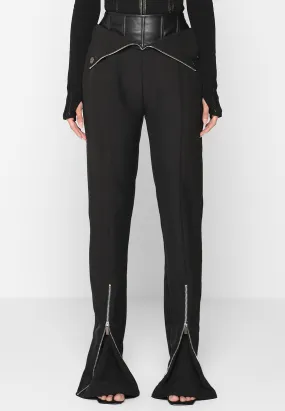 Leather Corset Zip Trousers - Black