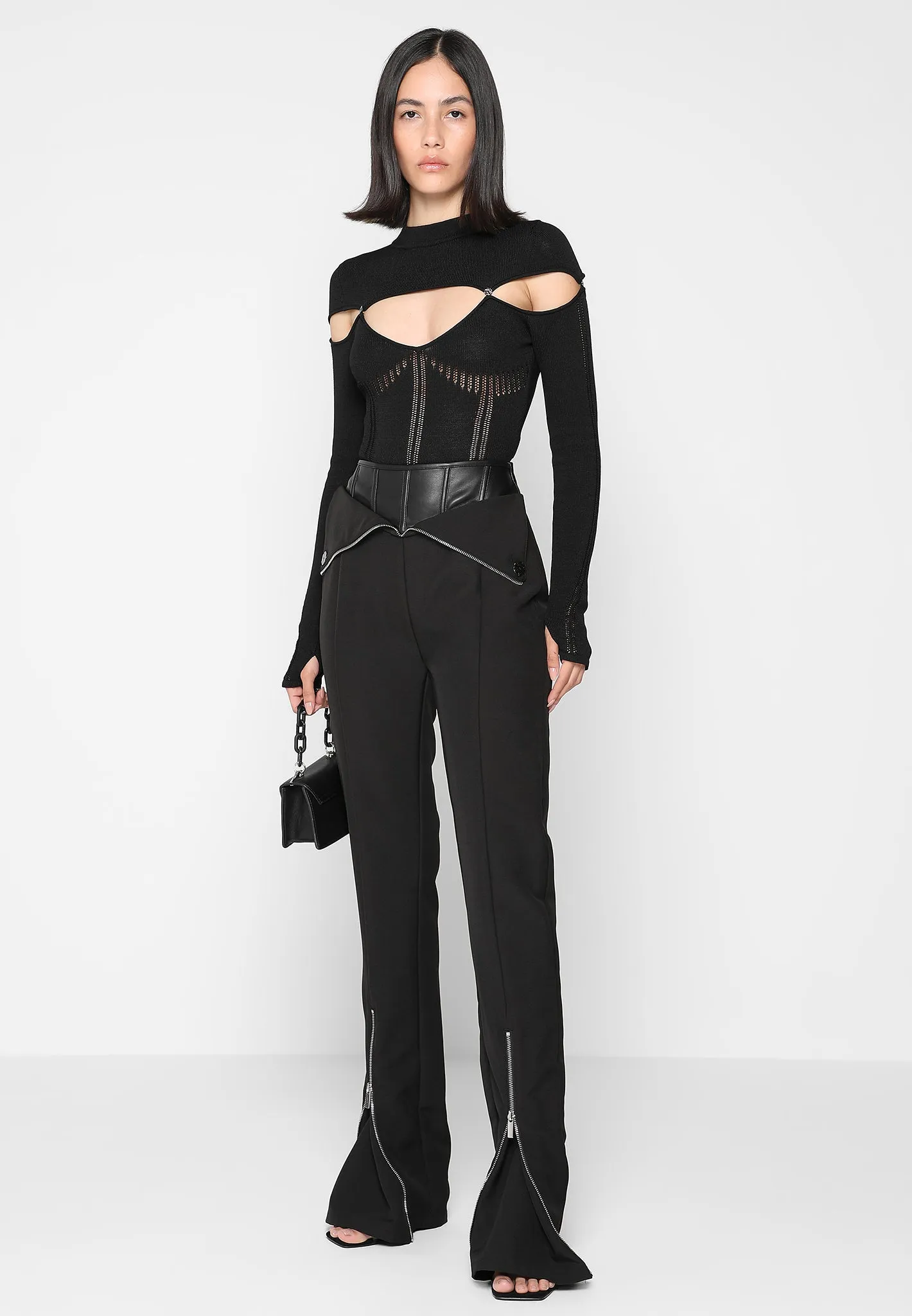Leather Corset Zip Trousers - Black