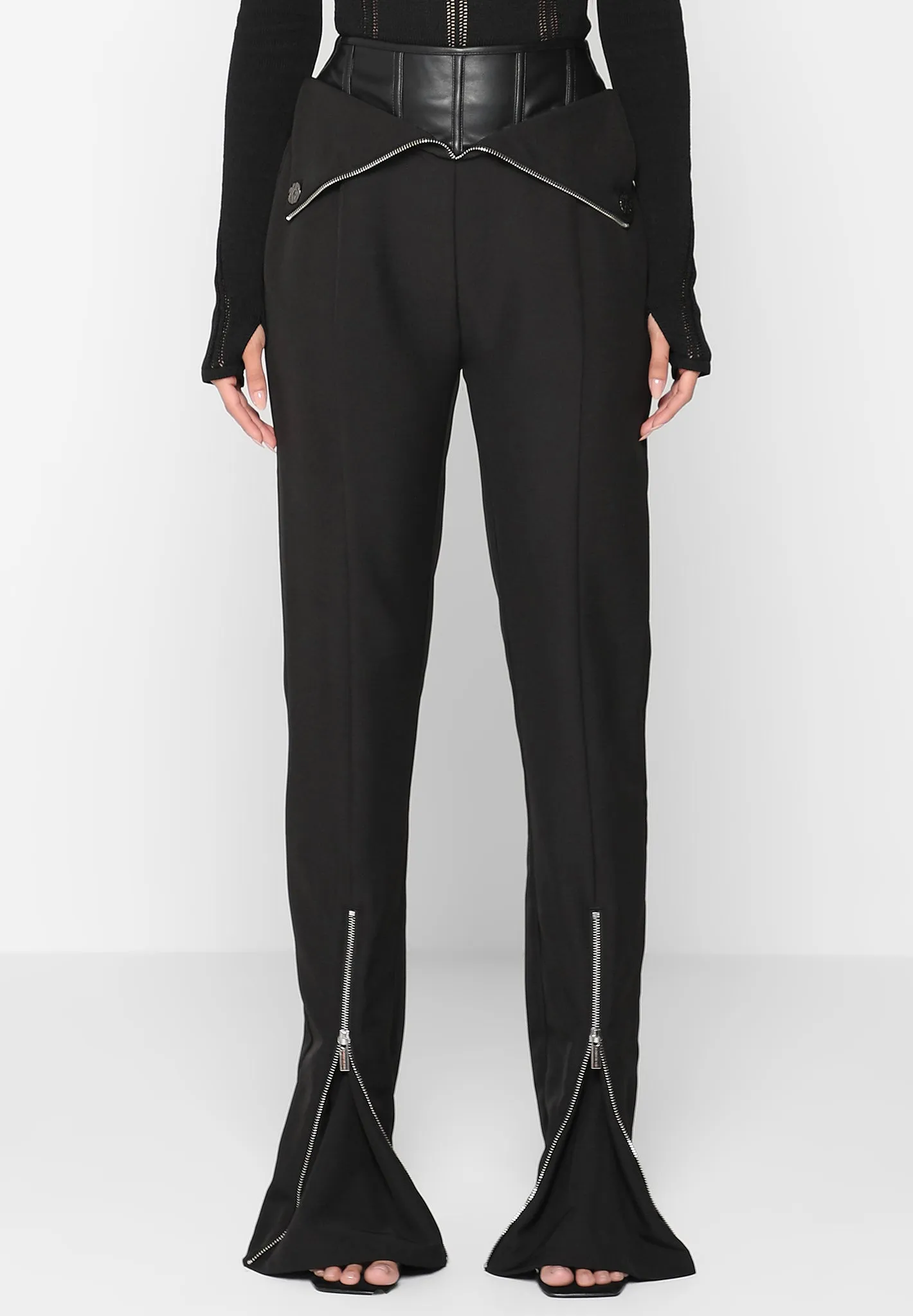Leather Corset Zip Trousers - Black