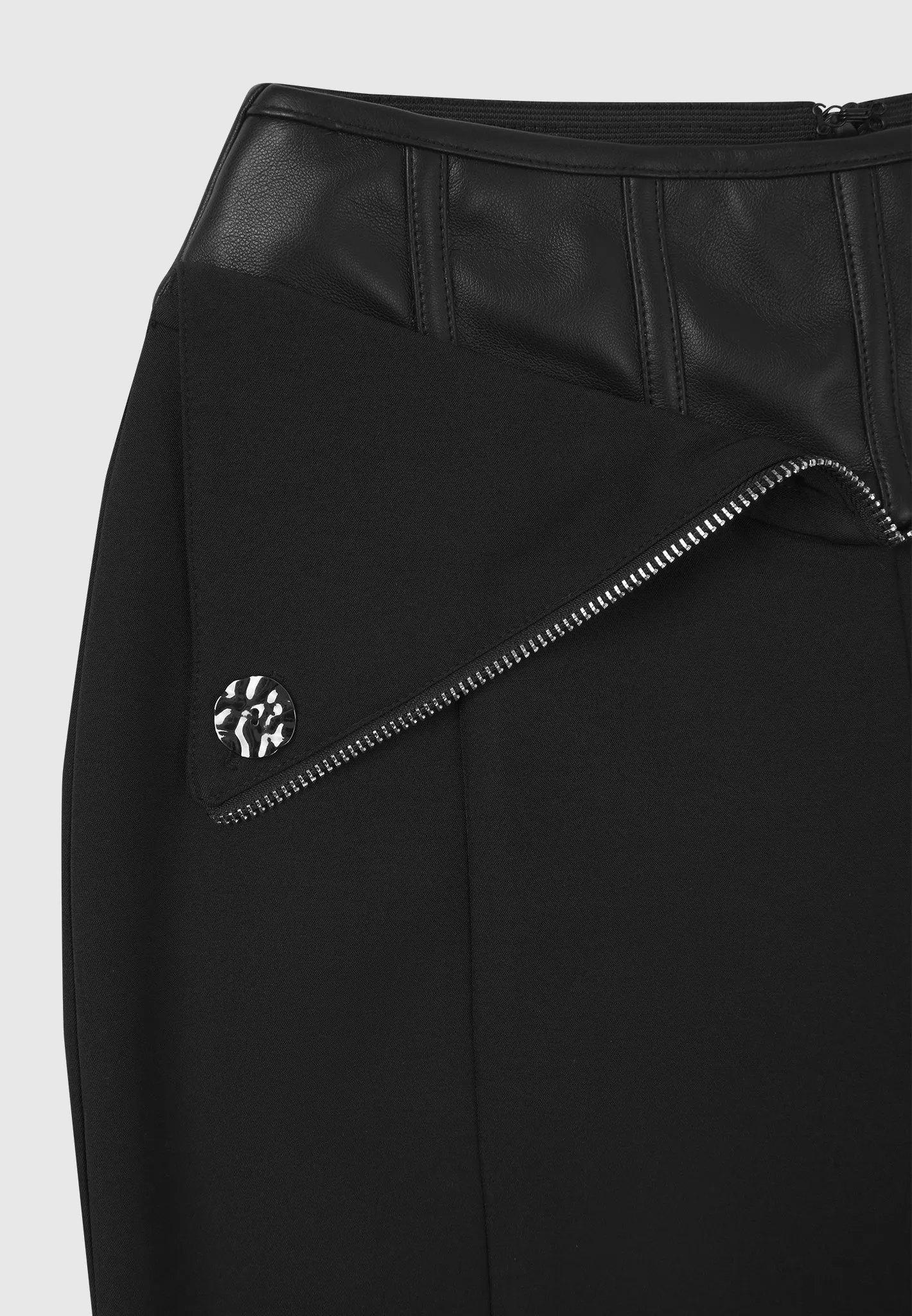 Leather Corset Zip Trousers - Black