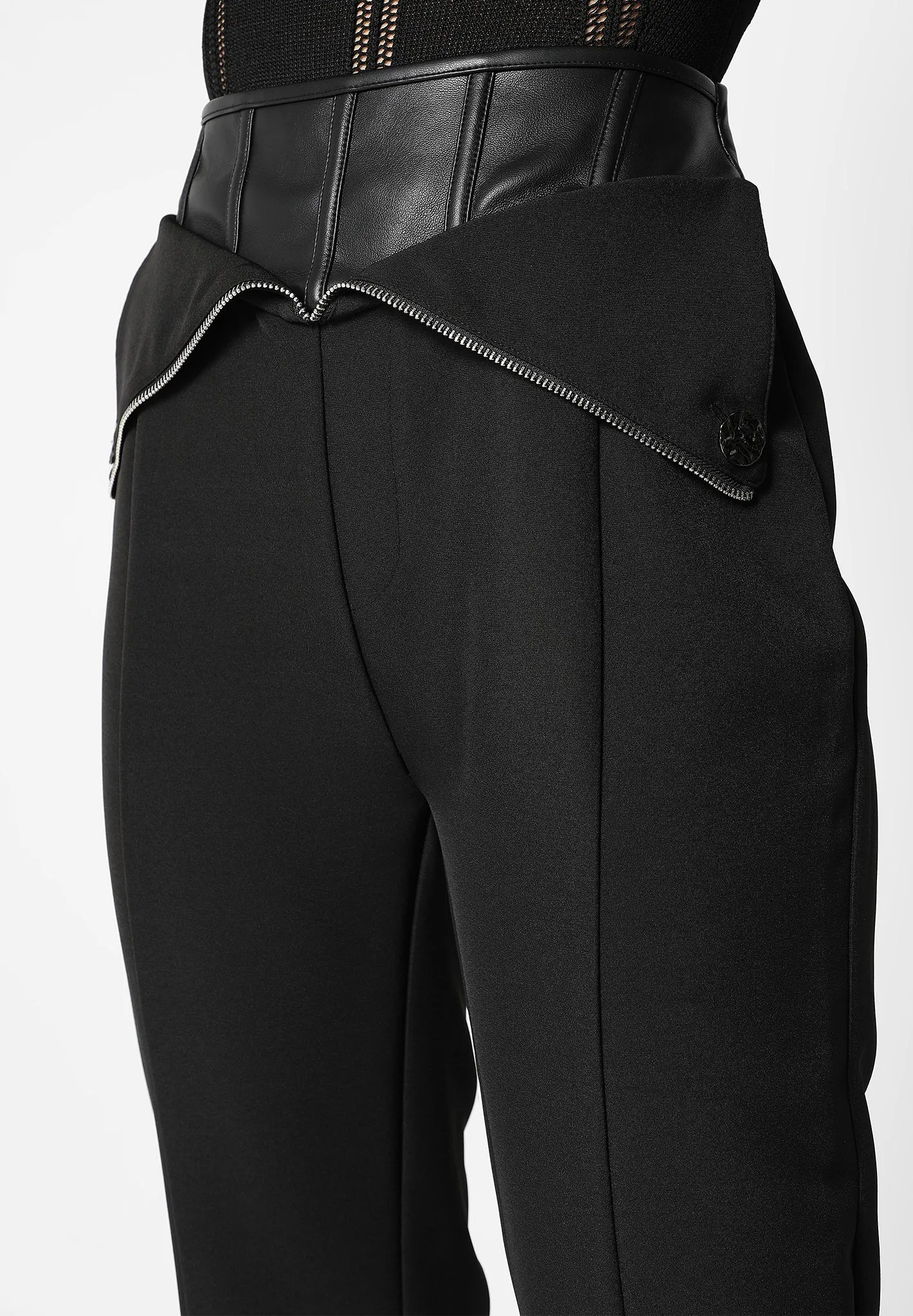 Leather Corset Zip Trousers - Black