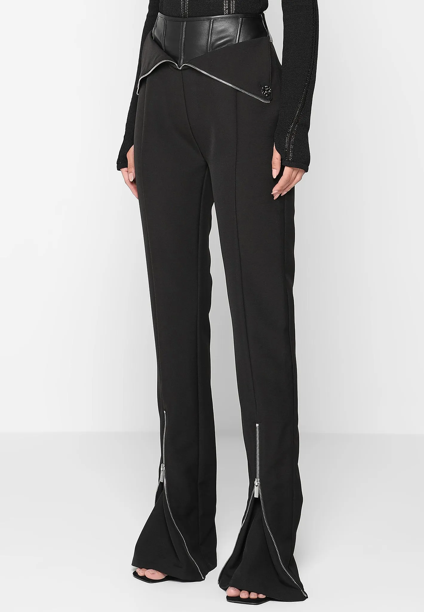 Leather Corset Zip Trousers - Black
