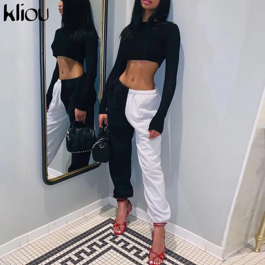 Loose Elastic Waist Loose Colorblock Pants