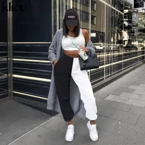 Loose Elastic Waist Loose Colorblock Pants