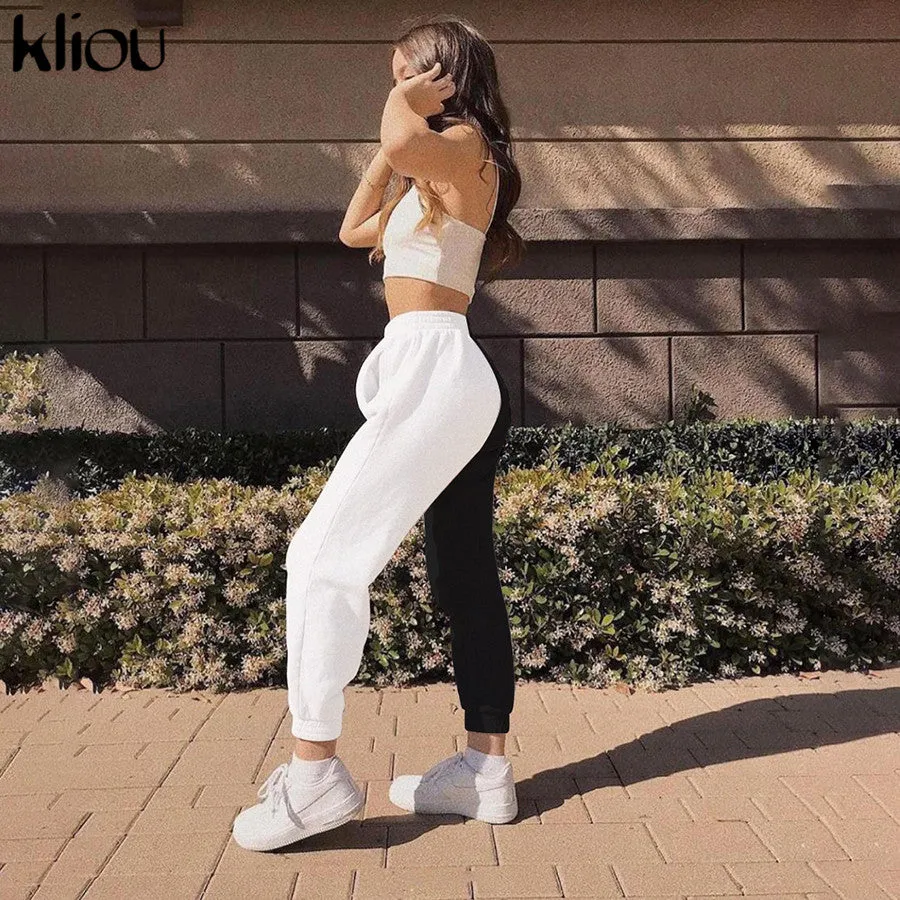 Loose Elastic Waist Loose Colorblock Pants