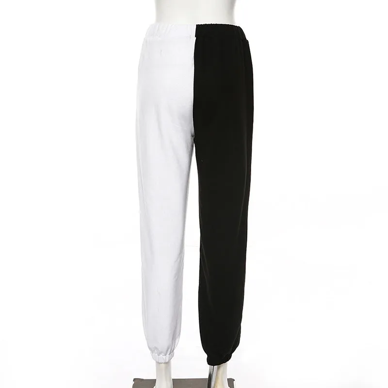 Loose Elastic Waist Loose Colorblock Pants