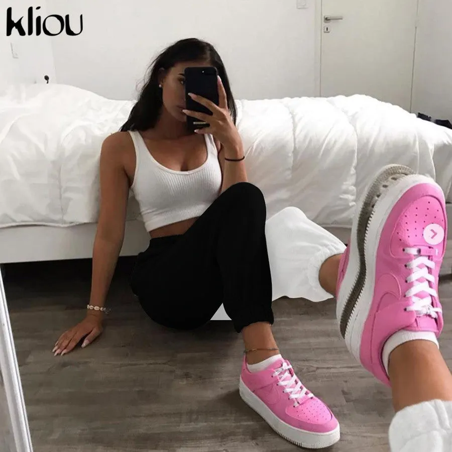 Loose Elastic Waist Loose Colorblock Pants