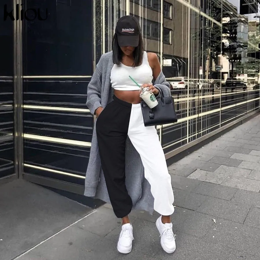 Loose Elastic Waist Loose Colorblock Pants