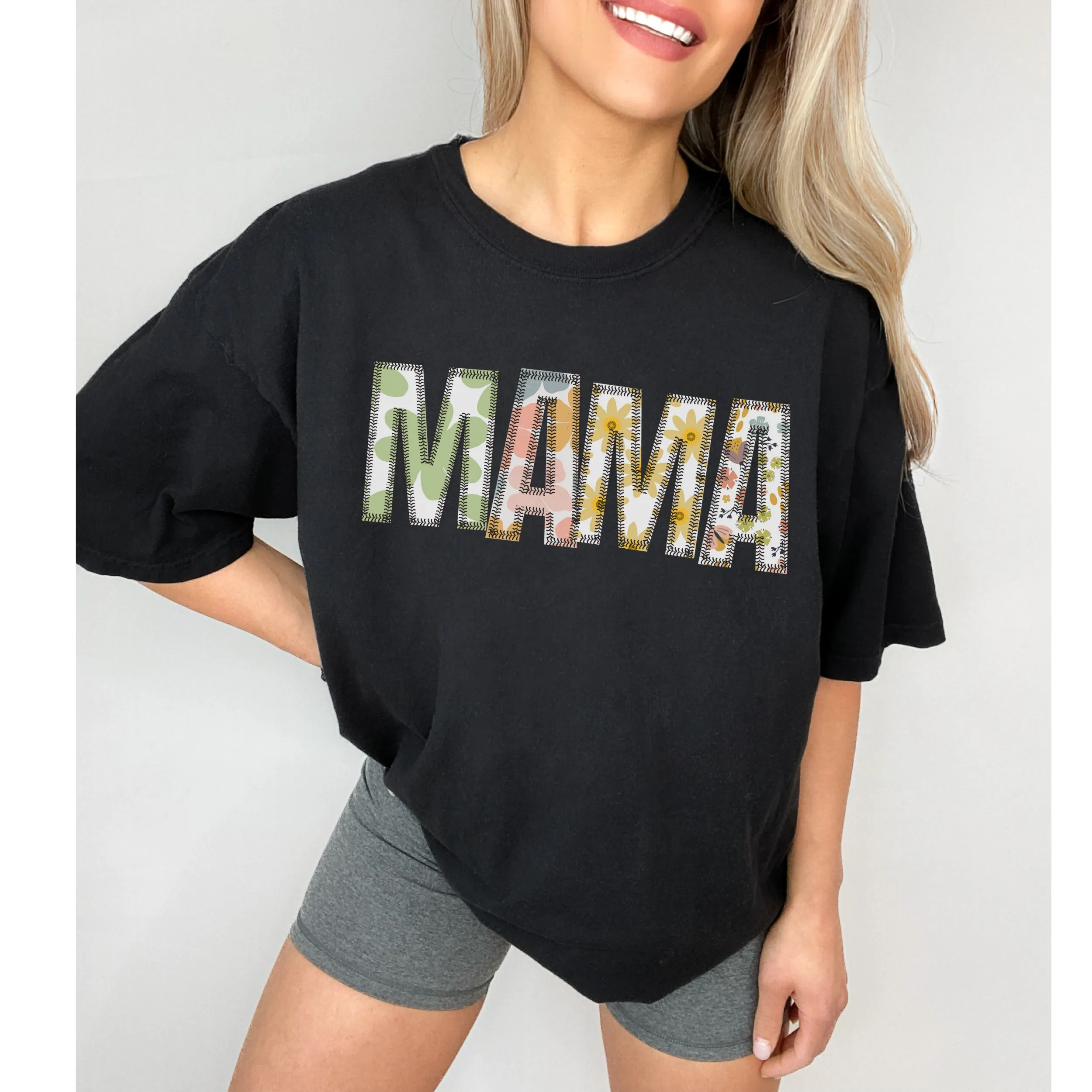 Mama Comfort Colors® T-Shirt, Spring or Summer Tee, Gift for Mom, Faux Embroidered Letters T-Shirt, Mother's Day T-Shirt Gift