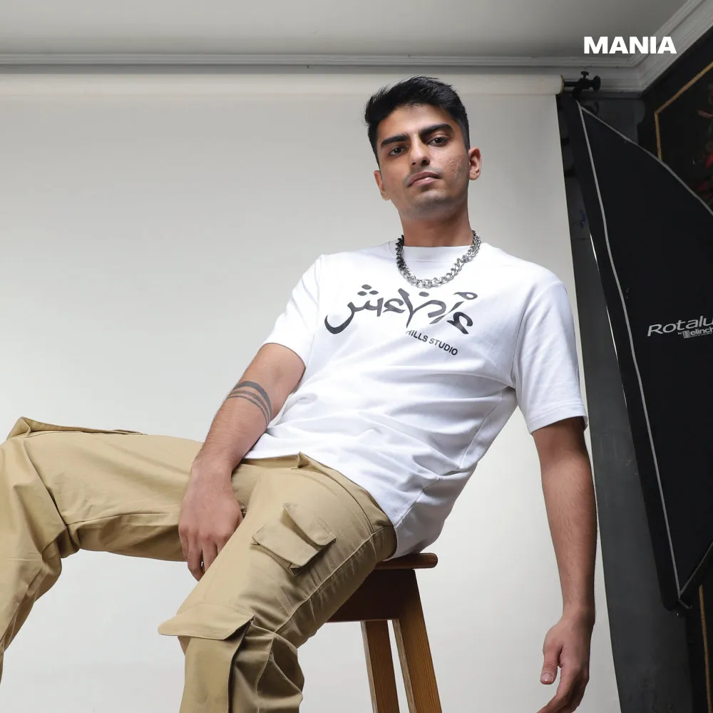 Mania Unisex White Logo Oversize T-Shirt