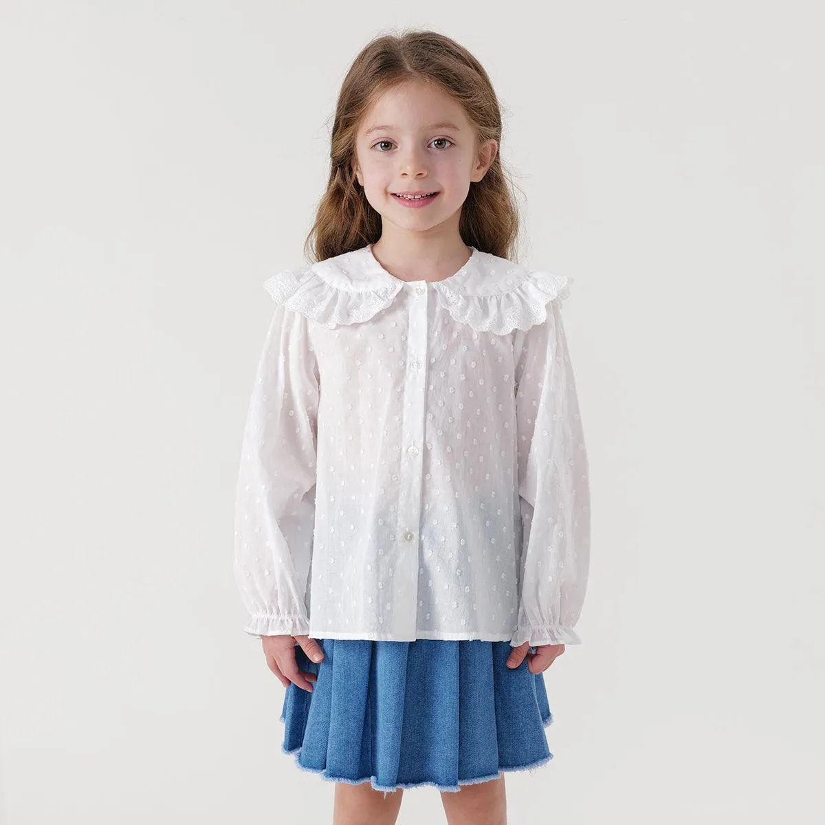 MARC & JANIE Girls Lace Peter Pan Collar Shirt 240233