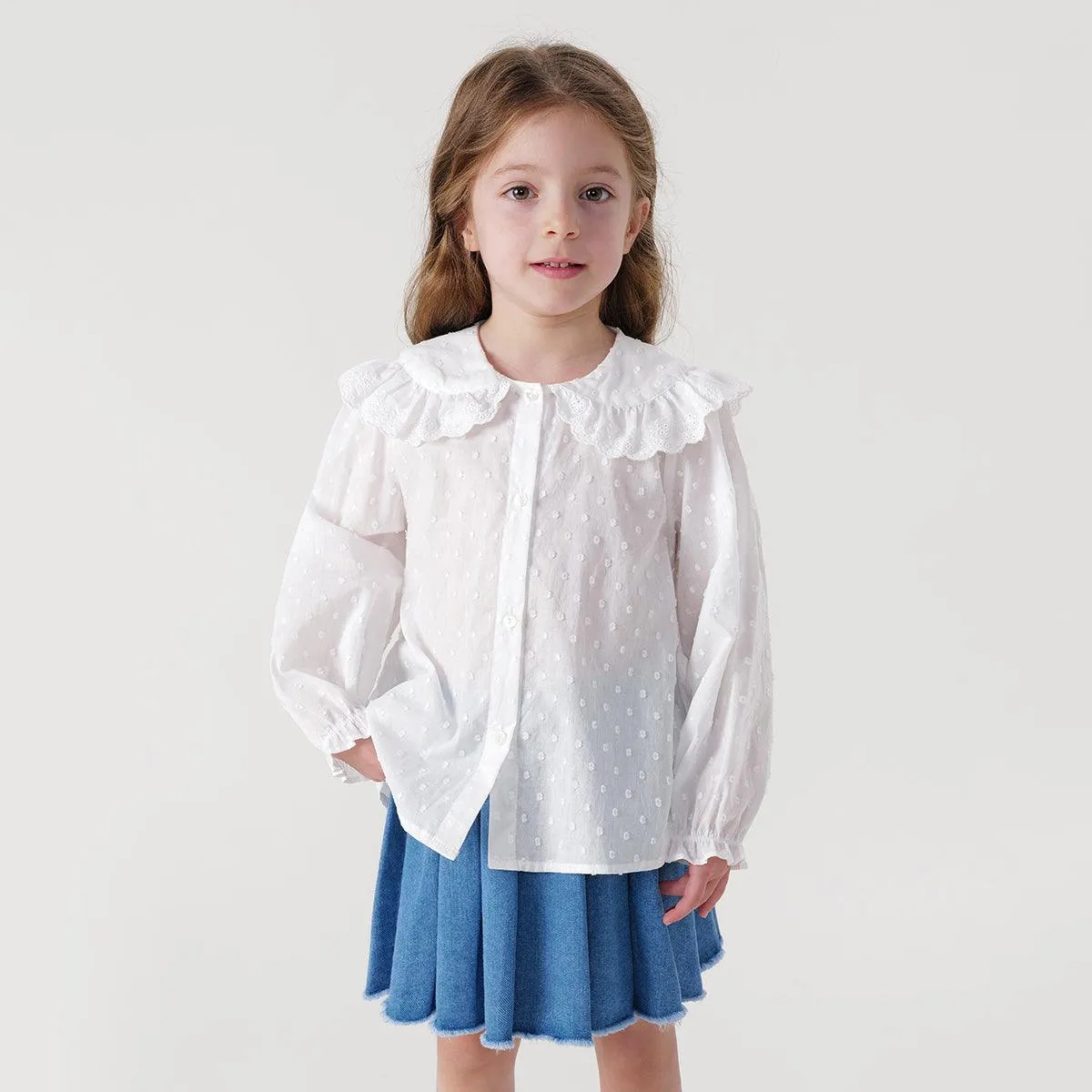 MARC & JANIE Girls Lace Peter Pan Collar Shirt 240233