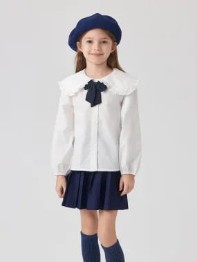 MARC & JANIE Girls Lace Peter Pan Collar White Shirt 240111
