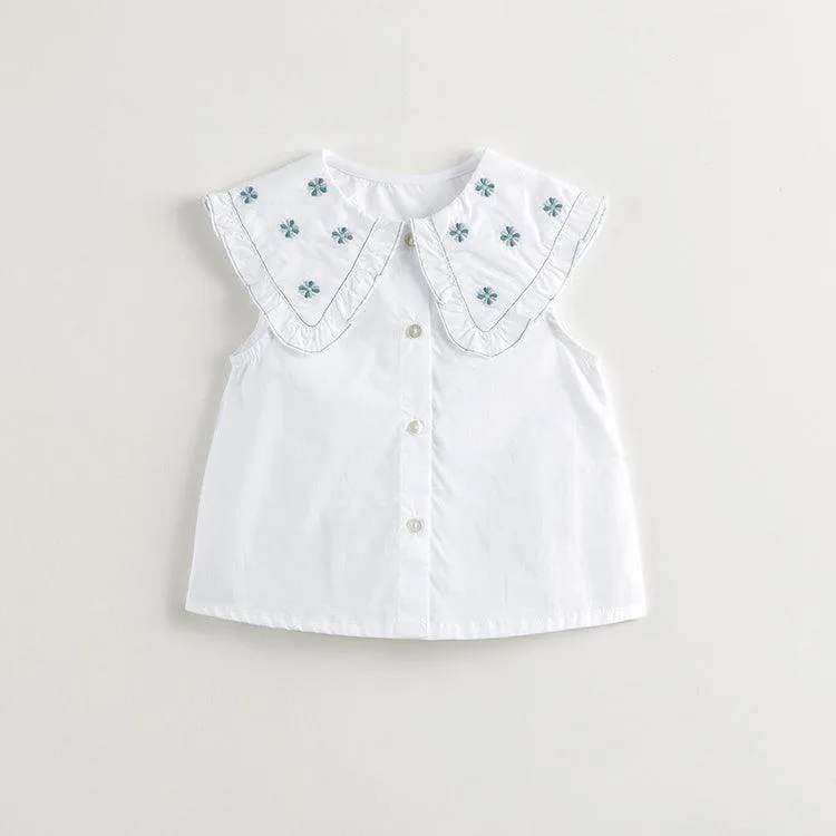 MARC & JANIE Girls Vintage Embroidery Peter Pan Collar Shirt 240599