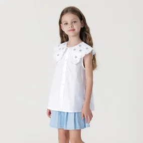 MARC & JANIE Girls Vintage Embroidery Peter Pan Collar Shirt 240599