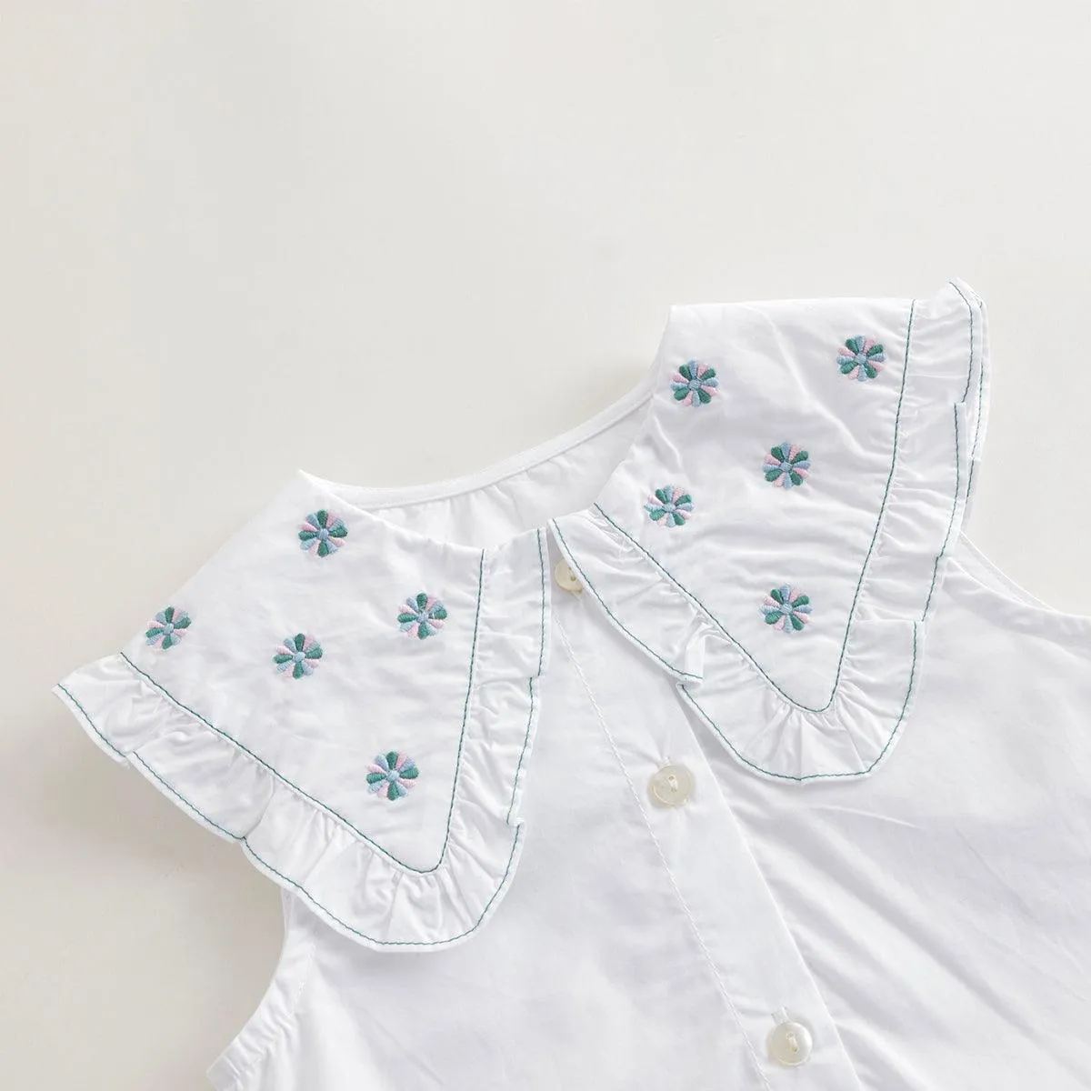 MARC & JANIE Girls Vintage Embroidery Peter Pan Collar Shirt 240599