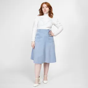 Medium 70s Light Blue Pocket Midi Skirt 29"