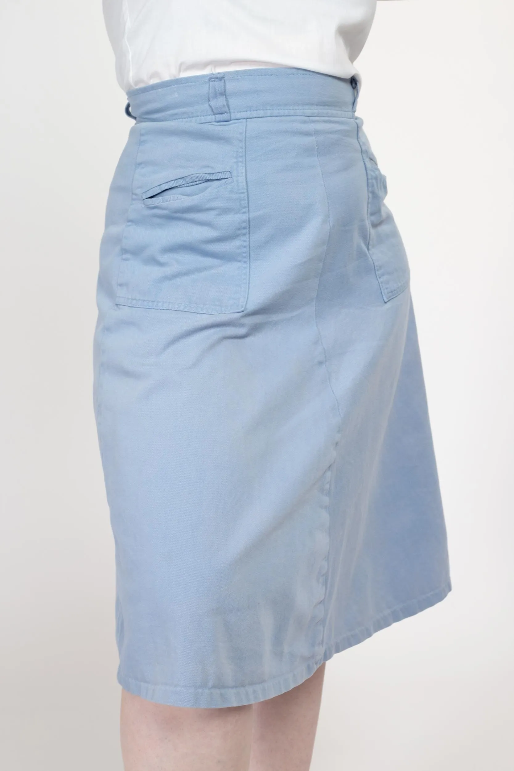 Medium 70s Light Blue Pocket Midi Skirt 29"