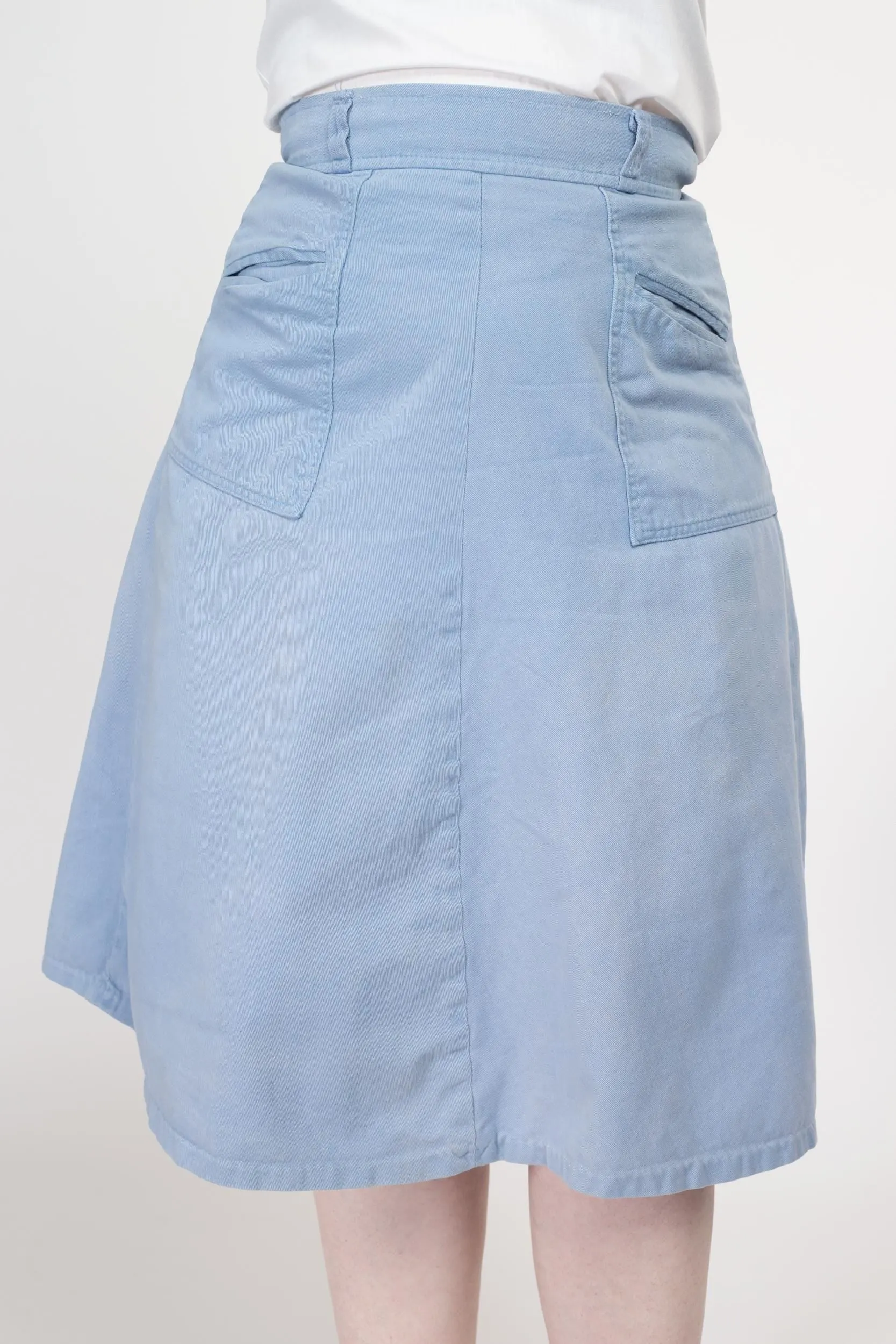 Medium 70s Light Blue Pocket Midi Skirt 29"