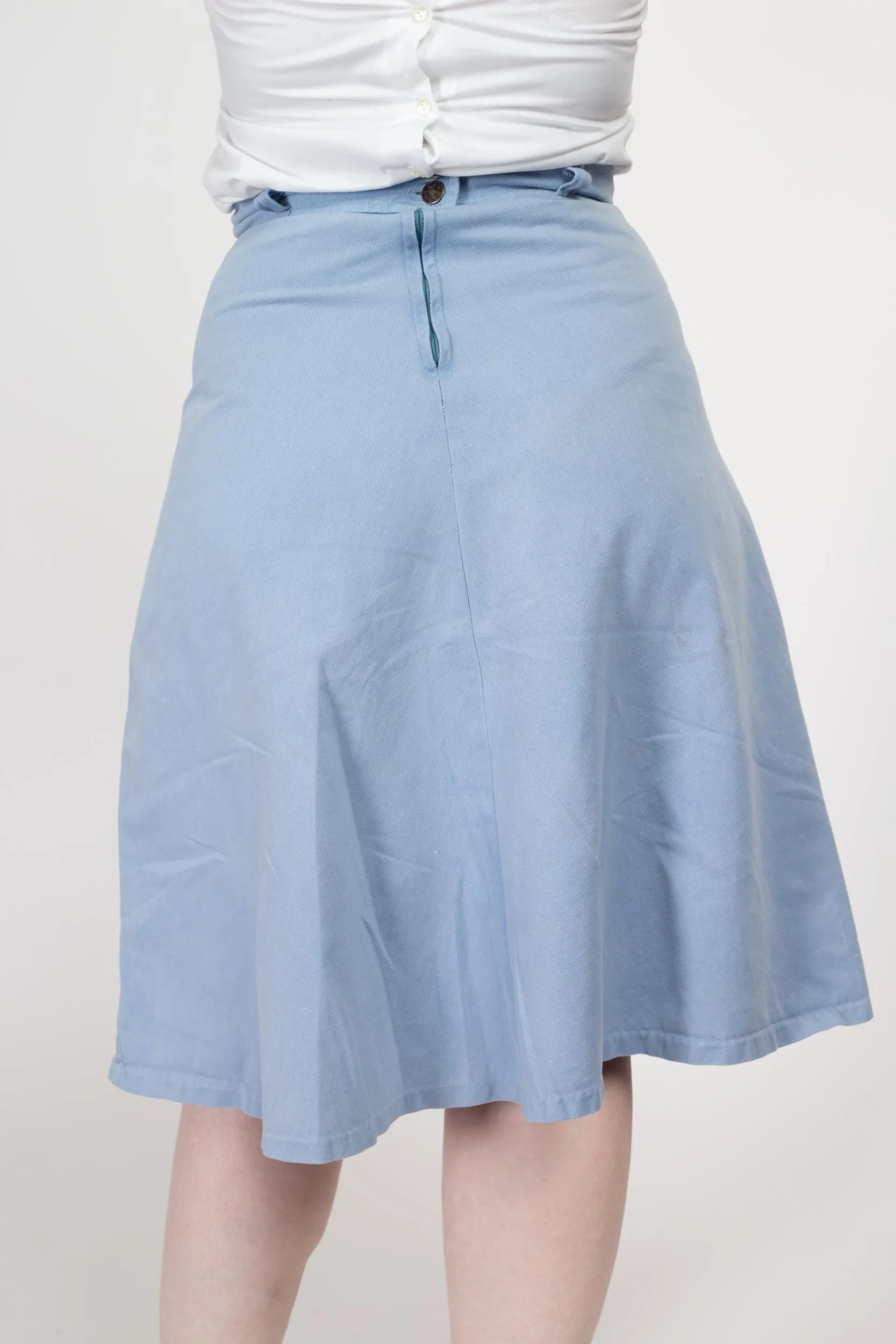 Medium 70s Light Blue Pocket Midi Skirt 29"