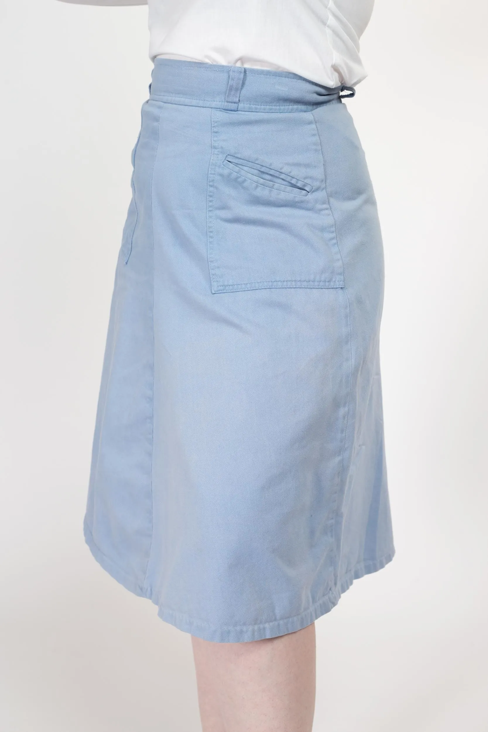 Medium 70s Light Blue Pocket Midi Skirt 29"